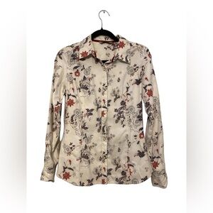 Women’s Small Natural Reflections Pearl Snap Suede Velvet Floral Long Sleeve